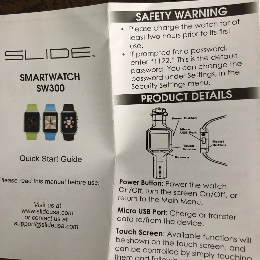 SLIDE Smartwatch, Black, Model SW300-BK
